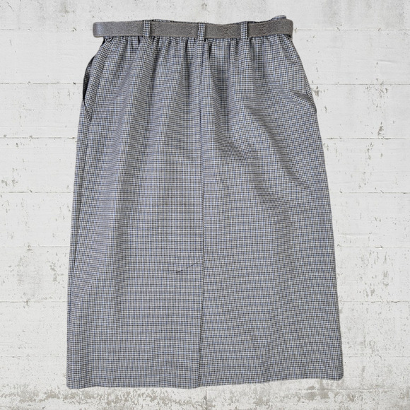 80s Vintage Houndstooth Brown Mocha Straight Belted Midi Skirt Size 10 USA Made - Picture 6 of 6